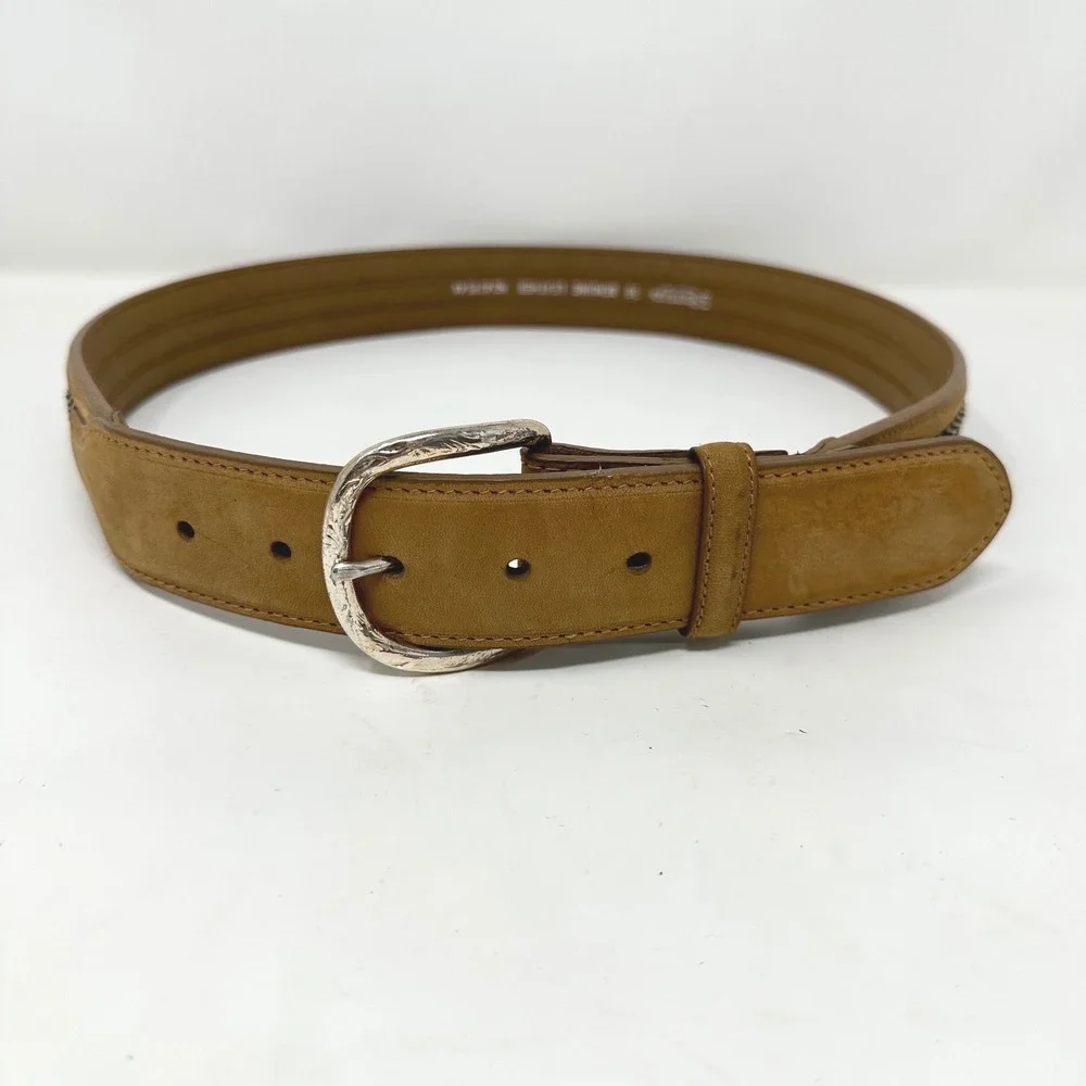 Nocona Belt Co Leather Belt Mens 36 Tan Southwestern Woven Inlay Cowboy